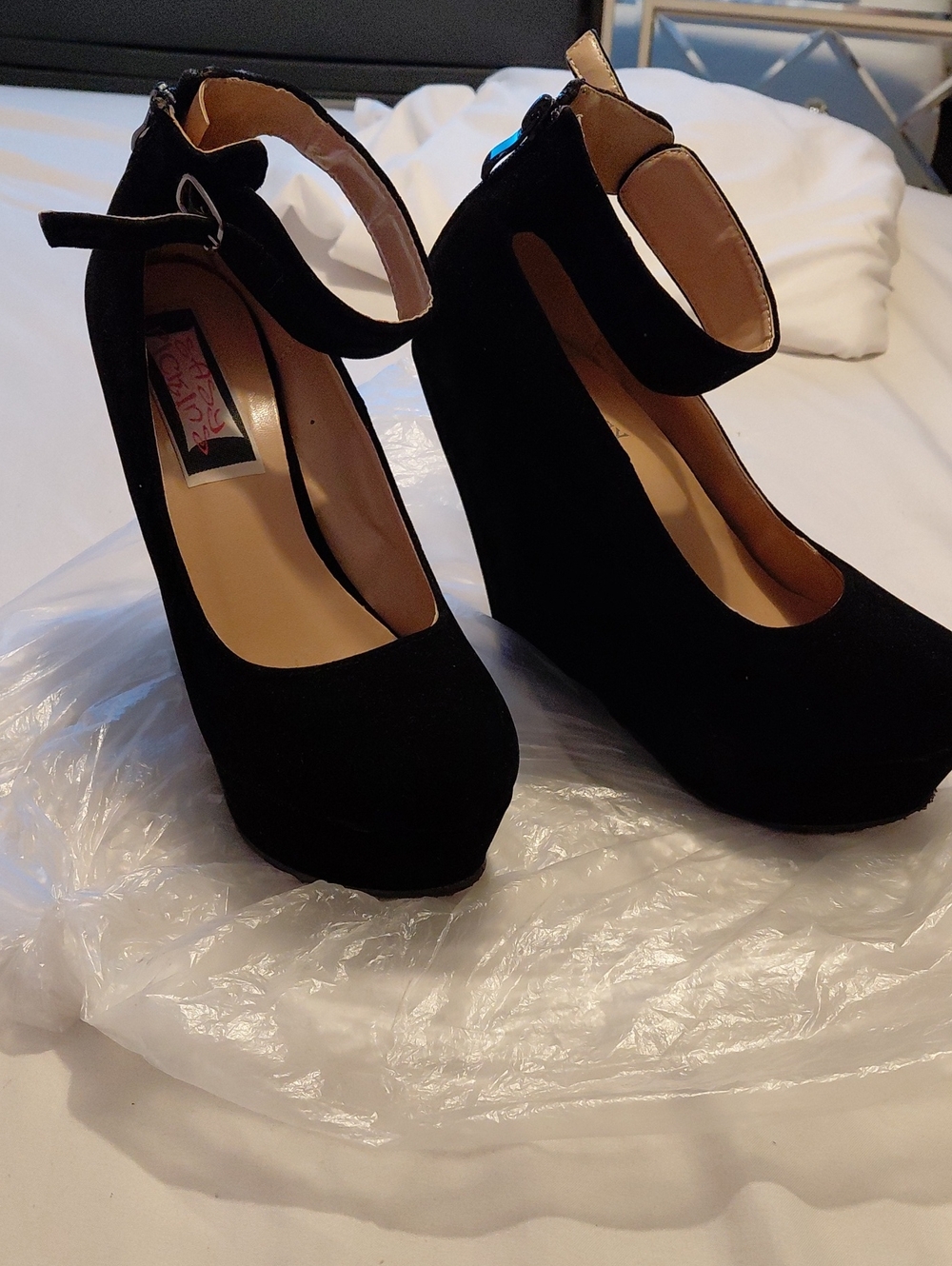 Women’s Black Ankle-Strap Platform Wedge Heels